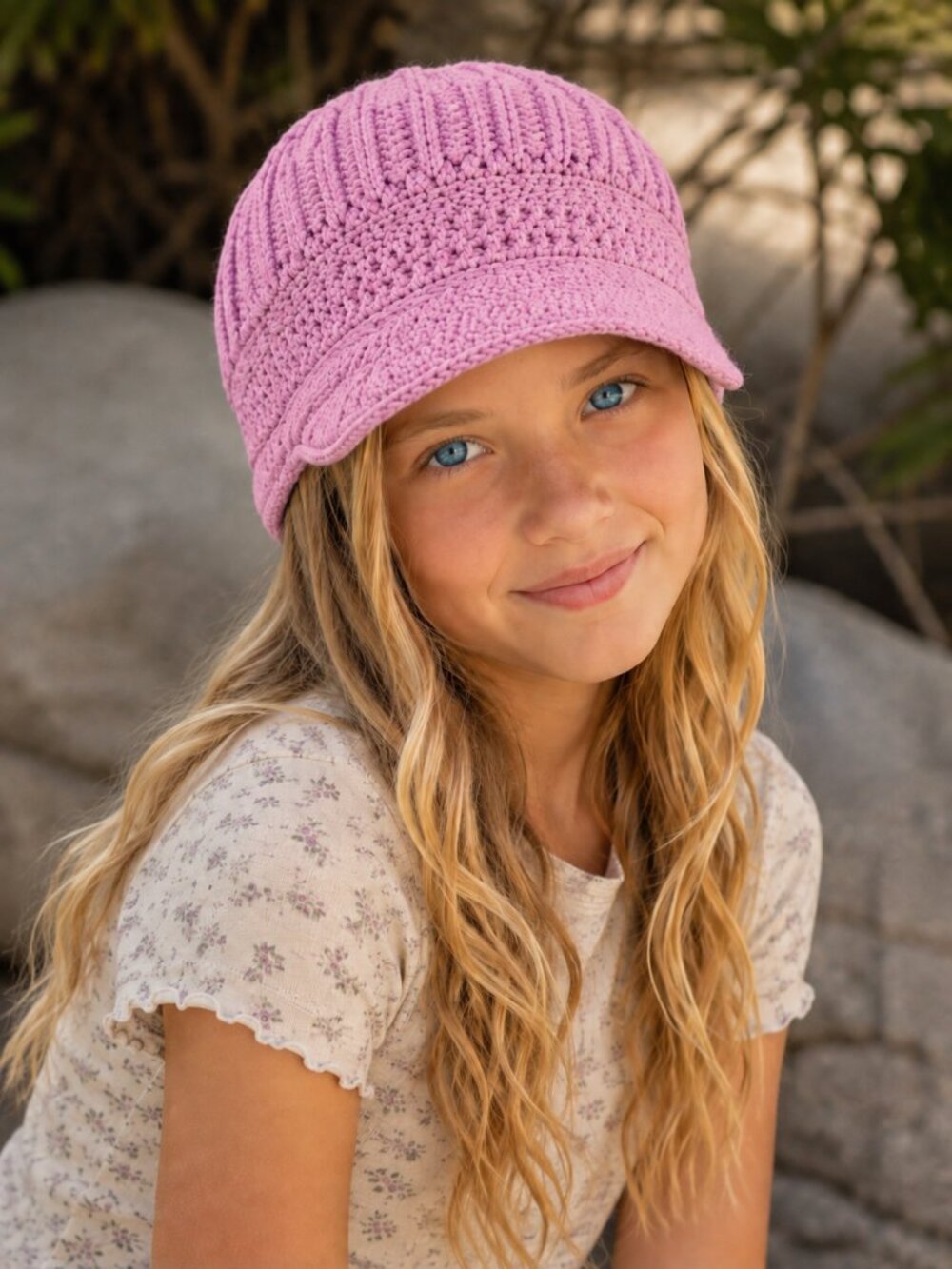 Goorin Bros Cableknit Crochet Soft Small Brim Beanie Hat Kids Girls M L